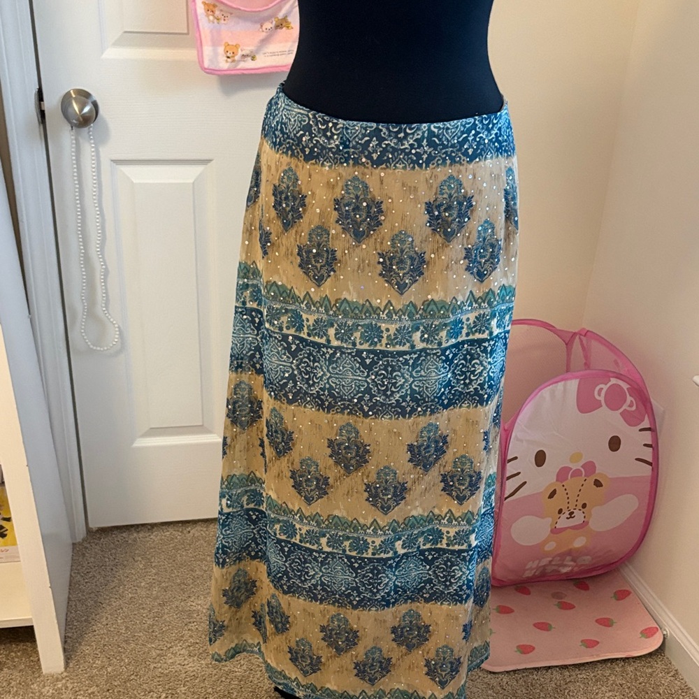 Blue and Brown / Cream Patterned Maxi Skirt